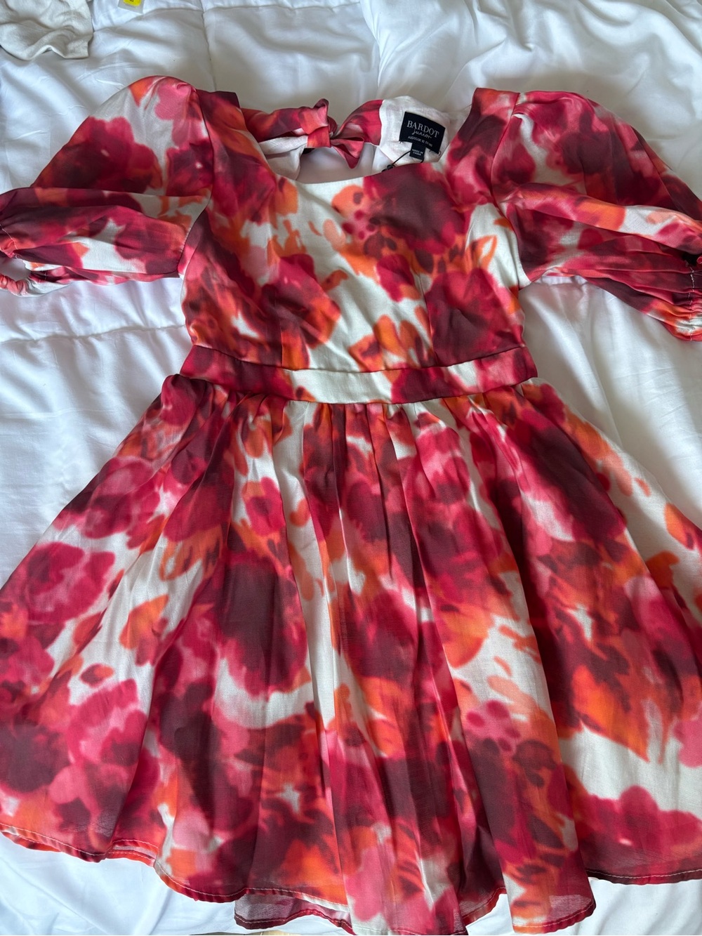 Bardot Pink & Orange Floral Puff-Sleeve Girls' Dress